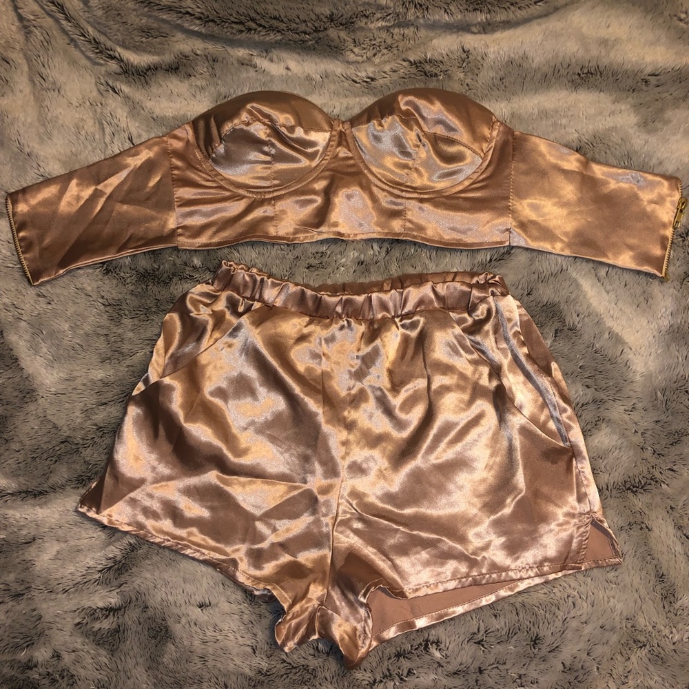 Nude satin set | wantmylook